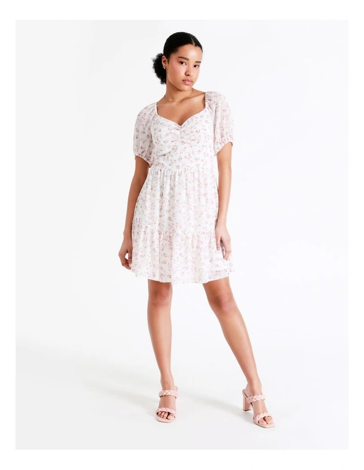 Recycled Puff Sleeve Sweetheart Mini Dress In Pink