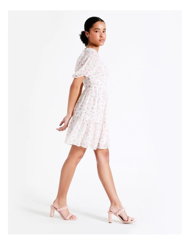 Recycled Puff Sleeve Sweetheart Mini Dress In Pink - Image 2