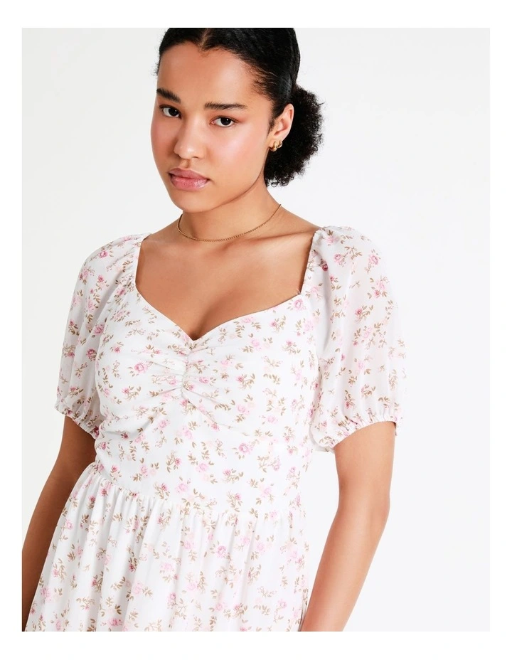 Recycled Puff Sleeve Sweetheart Mini Dress In Pink - Image 3