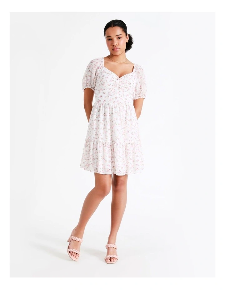 Recycled Puff Sleeve Sweetheart Mini Dress In Pink - Image 4