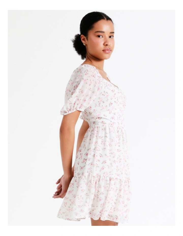 Recycled Puff Sleeve Sweetheart Mini Dress In Pink - Image 5