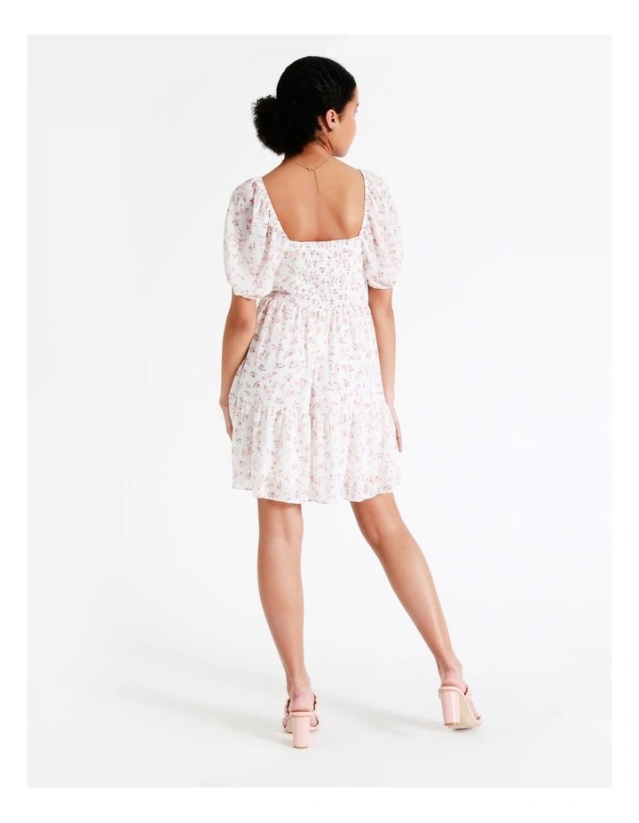 Recycled Puff Sleeve Sweetheart Mini Dress In Pink - Image 6