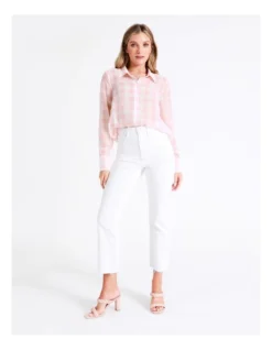 Recycled Relaxed Georgette Check Shirt In Blush