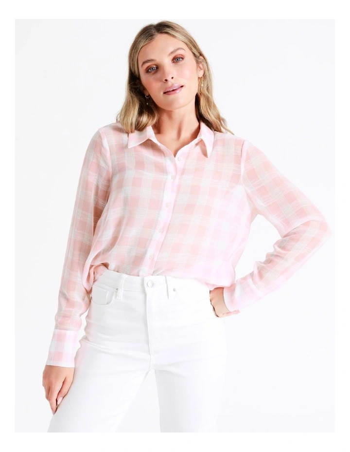 Recycled Relaxed Georgette Check Shirt In Blush - Image 2