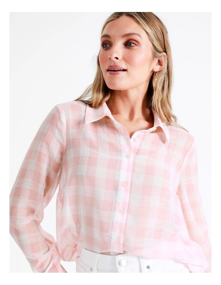 Recycled Relaxed Georgette Check Shirt In Blush - Image 3