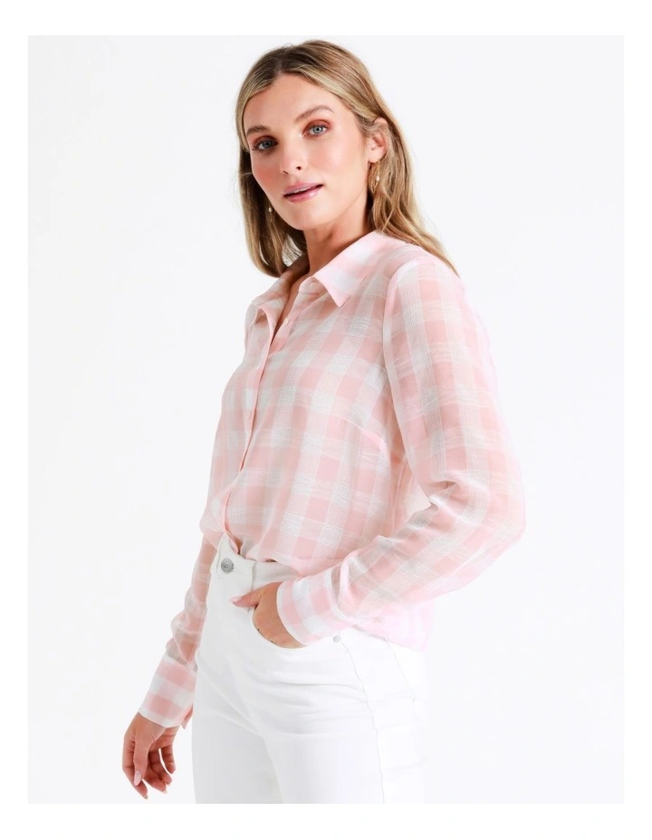 Recycled Relaxed Georgette Check Shirt In Blush - Image 5