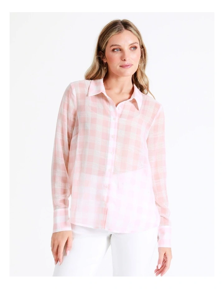 Recycled Relaxed Georgette Check Shirt In Blush - Image 6
