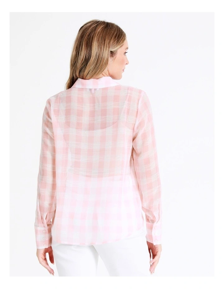 Recycled Relaxed Georgette Check Shirt In Blush - Image 7