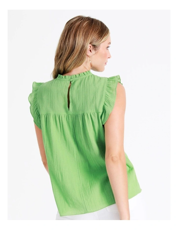 Organic Cotton Blend Ladder Trim Top In Green - Image 7