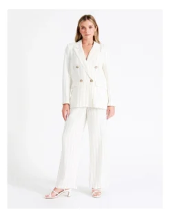 Co-Ord European Linen Blend Pinstripe Wide Leg Pants In Multi