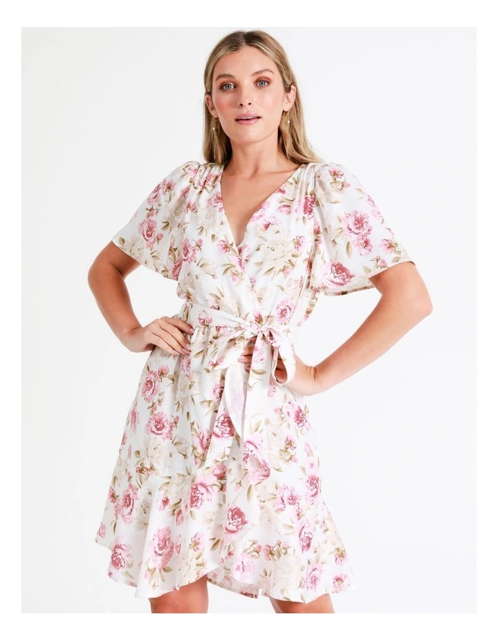 Satin Wrap Mini Dress In Multi