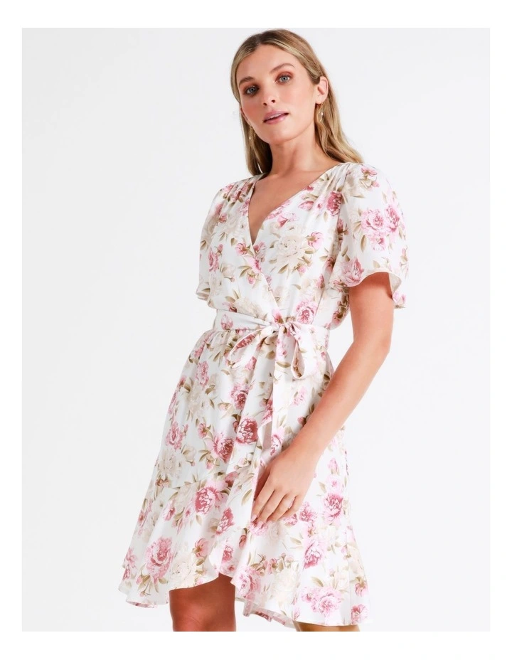 Satin Wrap Mini Dress In Multi - Image 3