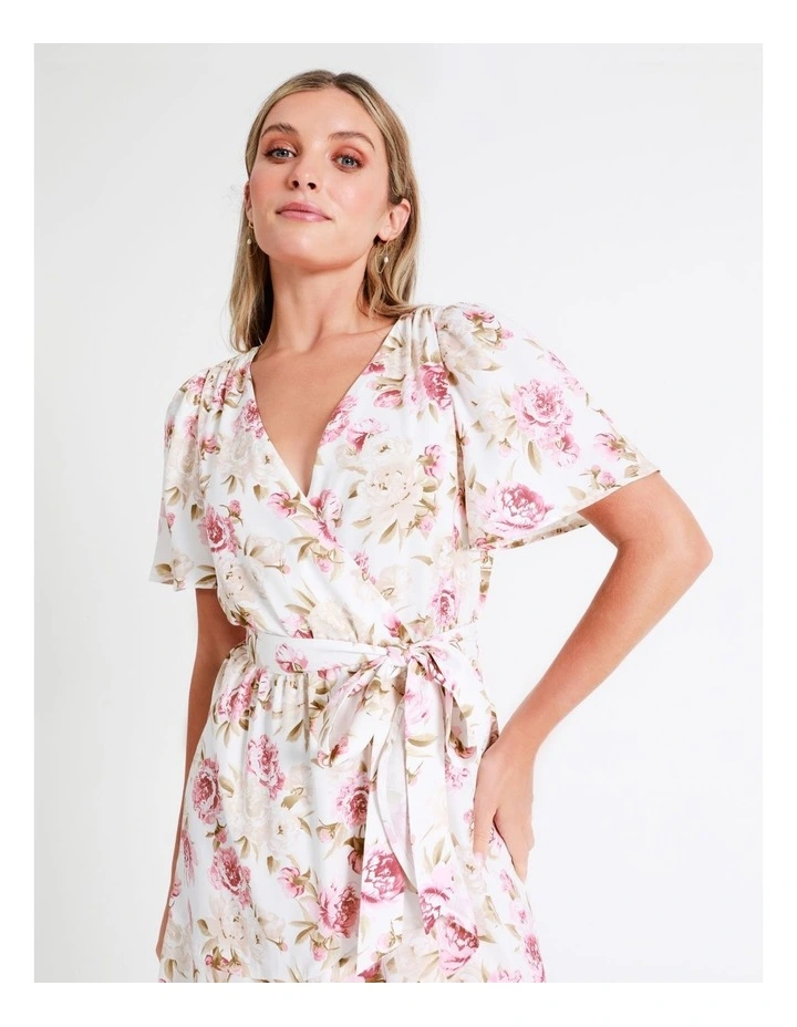 Satin Wrap Mini Dress In Multi - Image 4