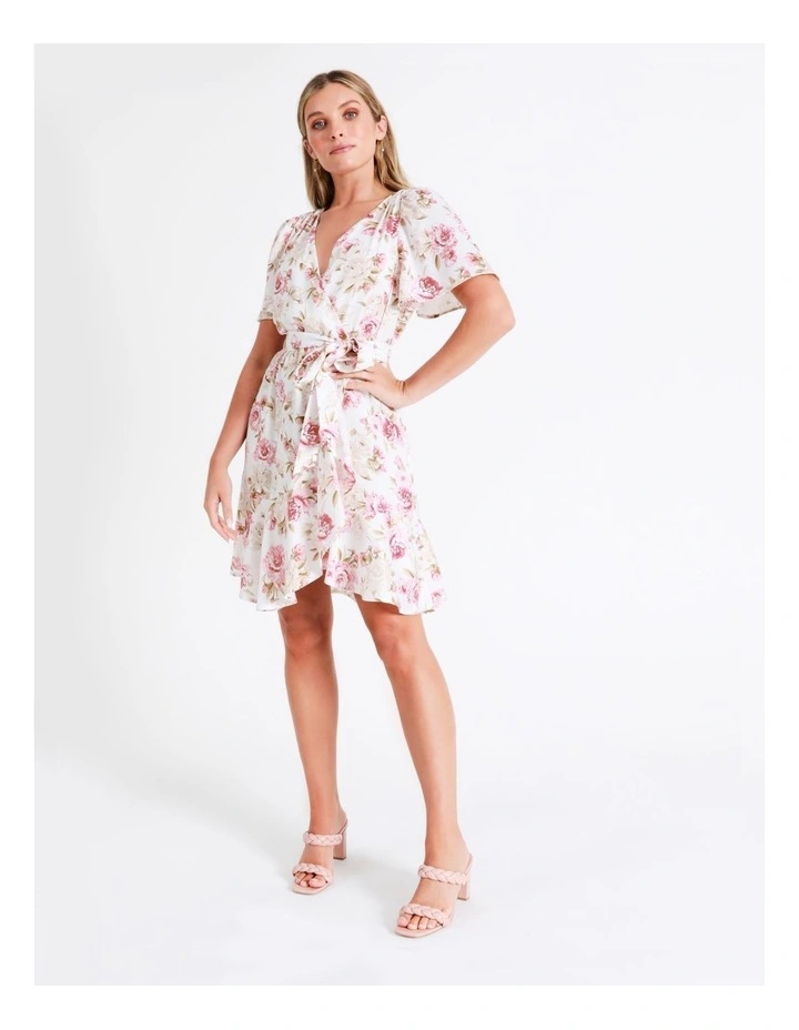 Satin Wrap Mini Dress In Multi - Image 5