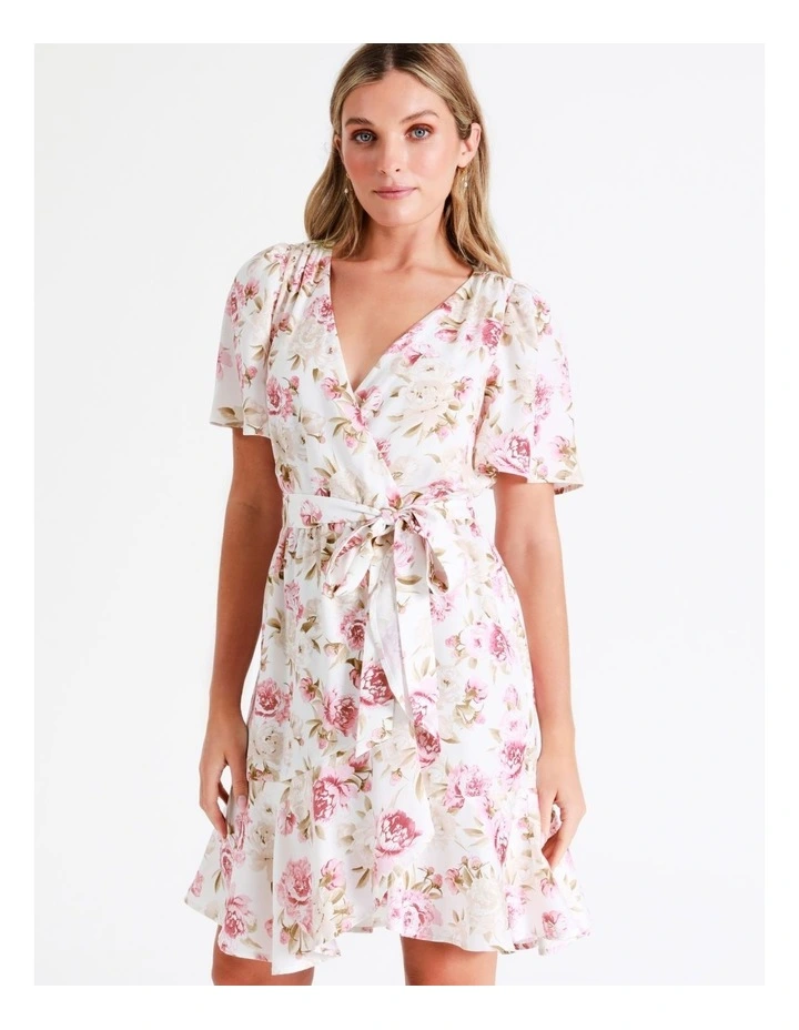 Satin Wrap Mini Dress In Multi - Image 6