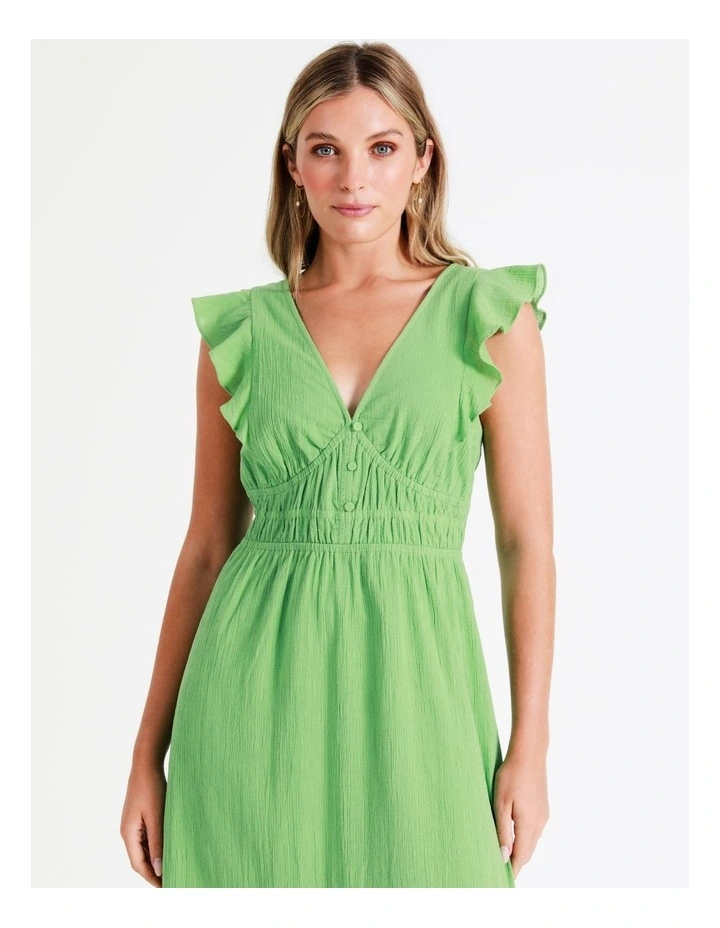 Organic Cotton Blend Smocked Midi Dress In Green - Image 2