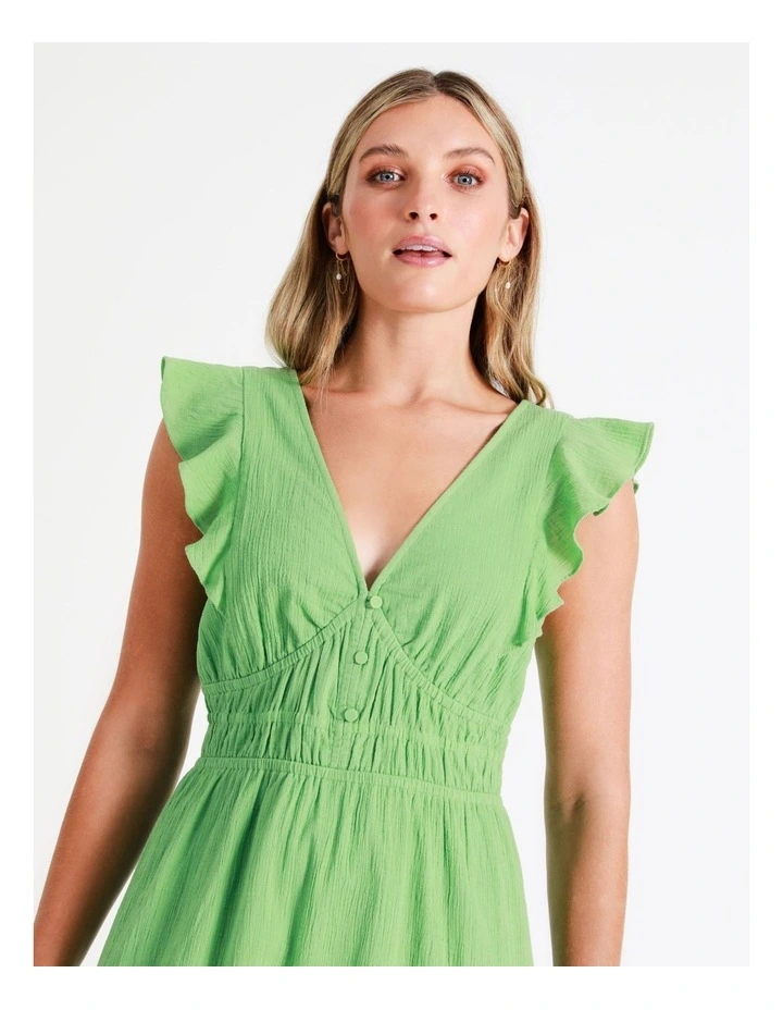 Organic Cotton Blend Smocked Midi Dress In Green - Image 3