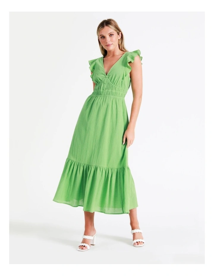 Organic Cotton Blend Smocked Midi Dress In Green - Image 4