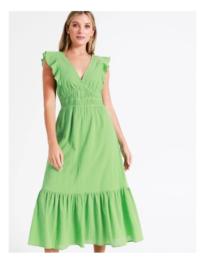 Organic Cotton Blend Smocked Midi Dress In Green - Image 5