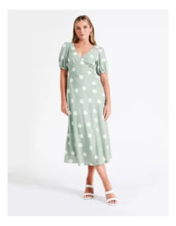 European Linen Blend Tie Back Midi Dress In Multi