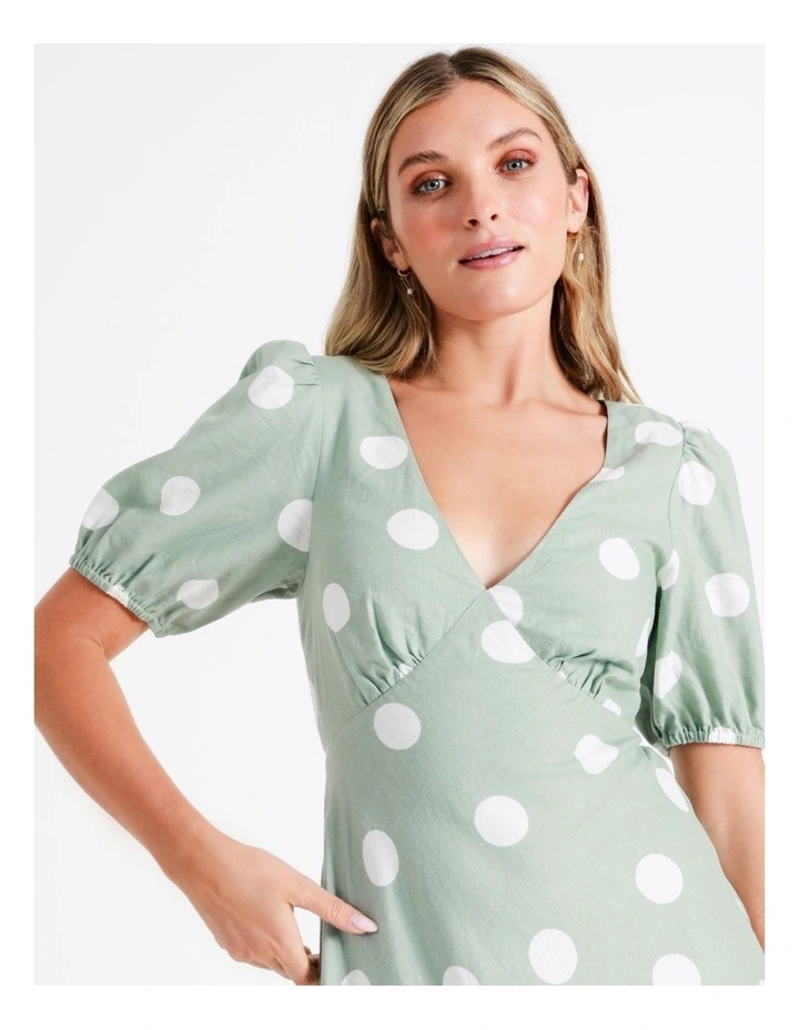 European Linen Blend Tie Back Midi Dress In Multi - Image 2