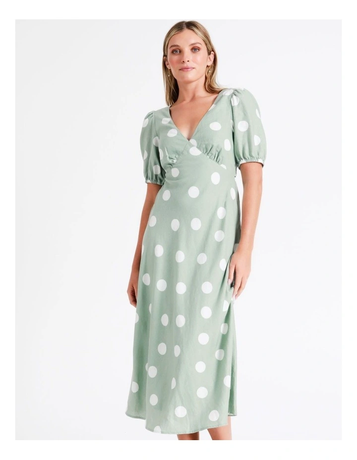 European Linen Blend Tie Back Midi Dress In Multi - Image 3