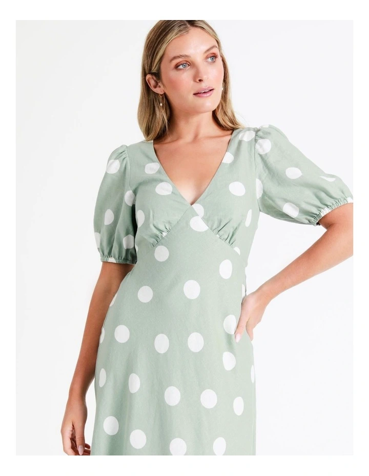 European Linen Blend Tie Back Midi Dress In Multi - Image 4