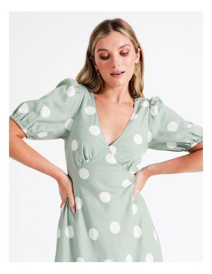 European Linen Blend Tie Back Midi Dress In Multi - Image 7