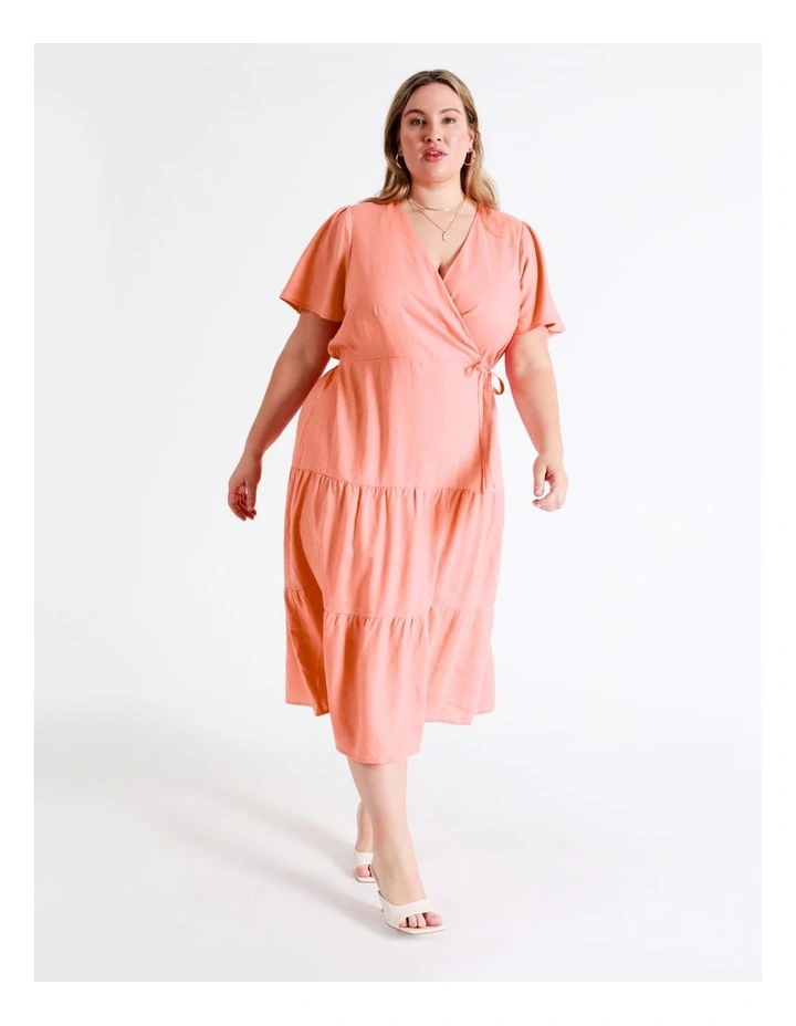 European Linen Tiered Wrap Midi Dress In Apricot - Image 2