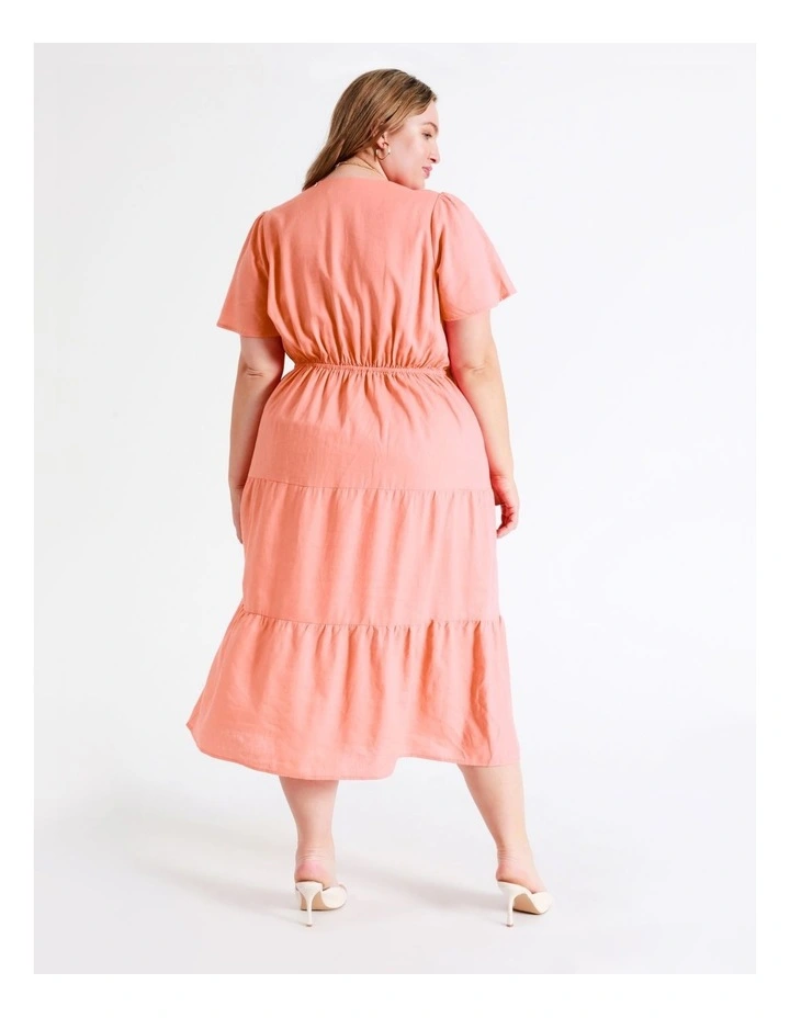 European Linen Tiered Wrap Midi Dress In Apricot - Image 6