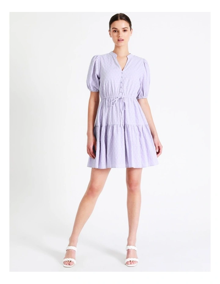 Organic Cotton Broderie Puff Sleeve Mini Dress In Lavender - Image 4