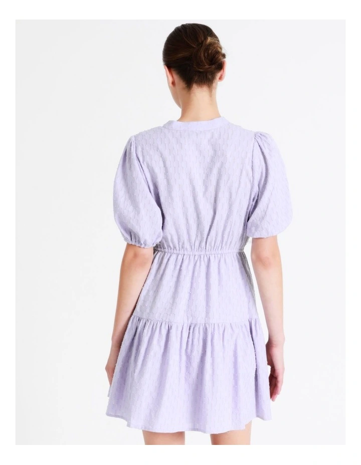 Organic Cotton Broderie Puff Sleeve Mini Dress In Lavender - Image 6