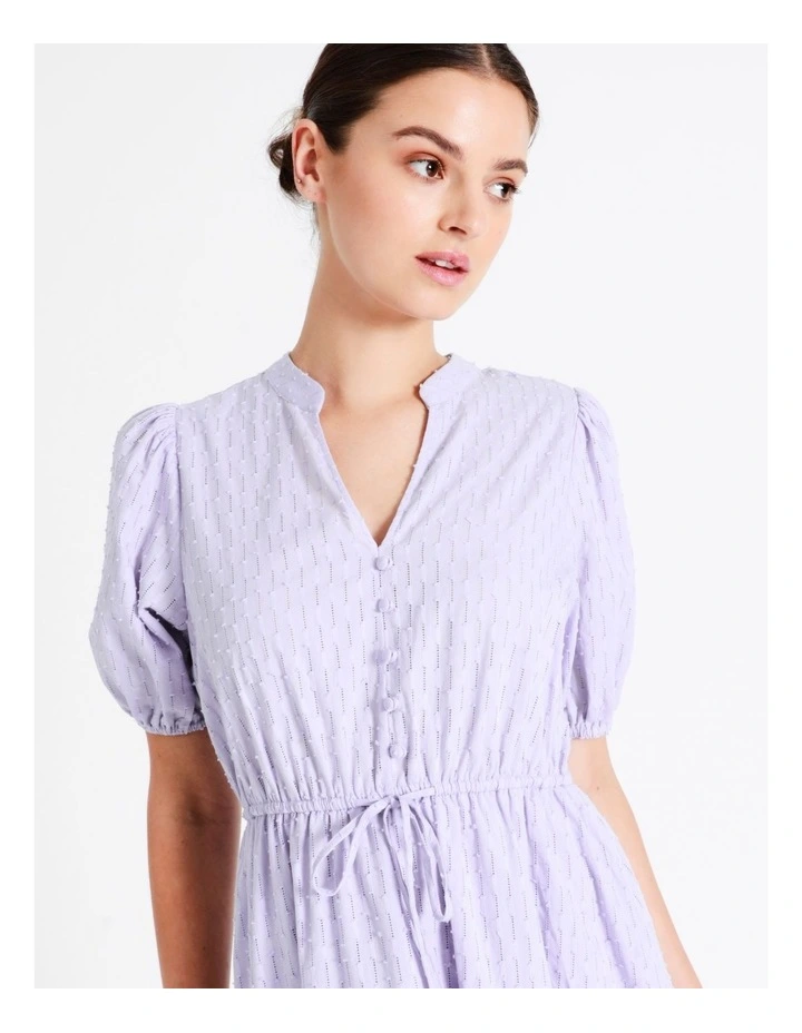 Organic Cotton Broderie Puff Sleeve Mini Dress In Lavender - Image 7