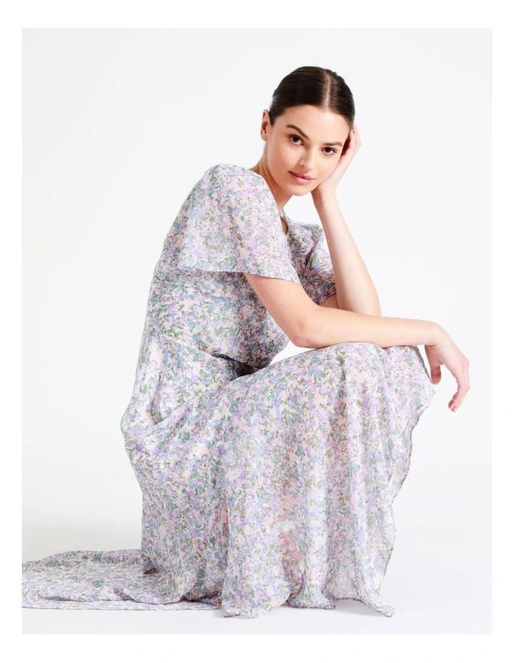 Recycled Blend Asymmetrical Flutter Sleeve Midi Dress In Assorted