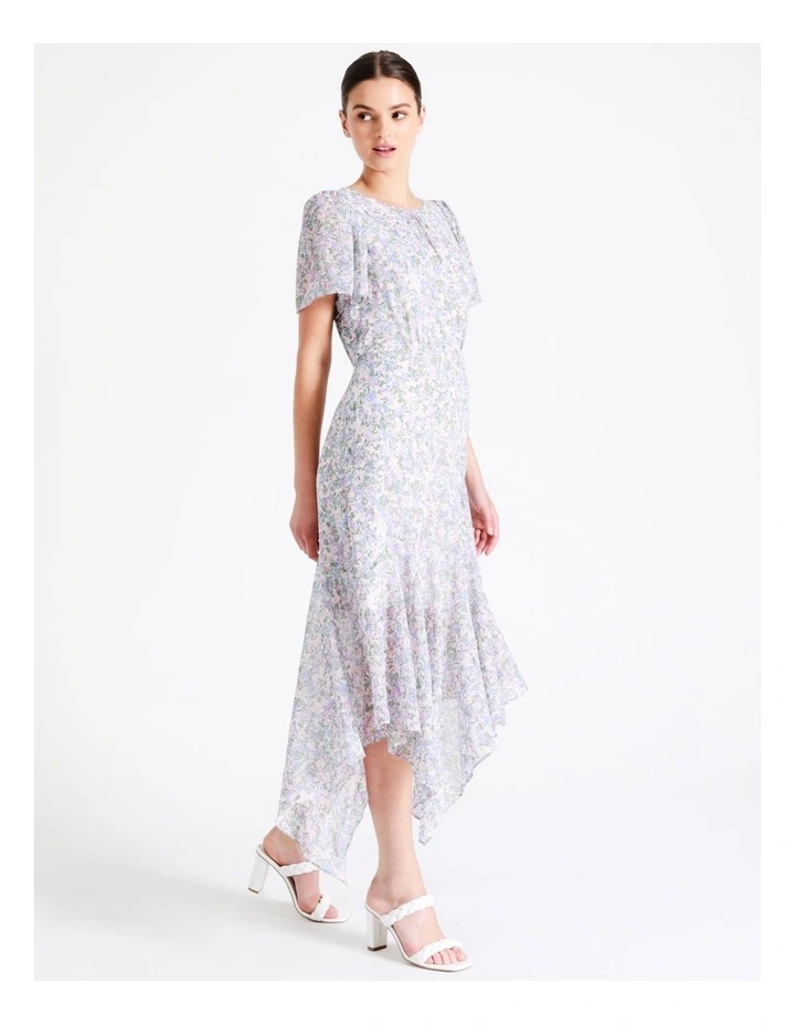 Recycled Blend Asymmetrical Flutter Sleeve Midi Dress In Assorted - Image 2