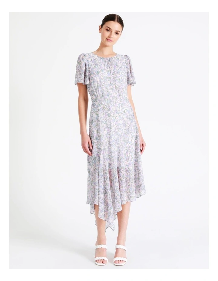 Recycled Blend Asymmetrical Flutter Sleeve Midi Dress In Assorted - Image 3