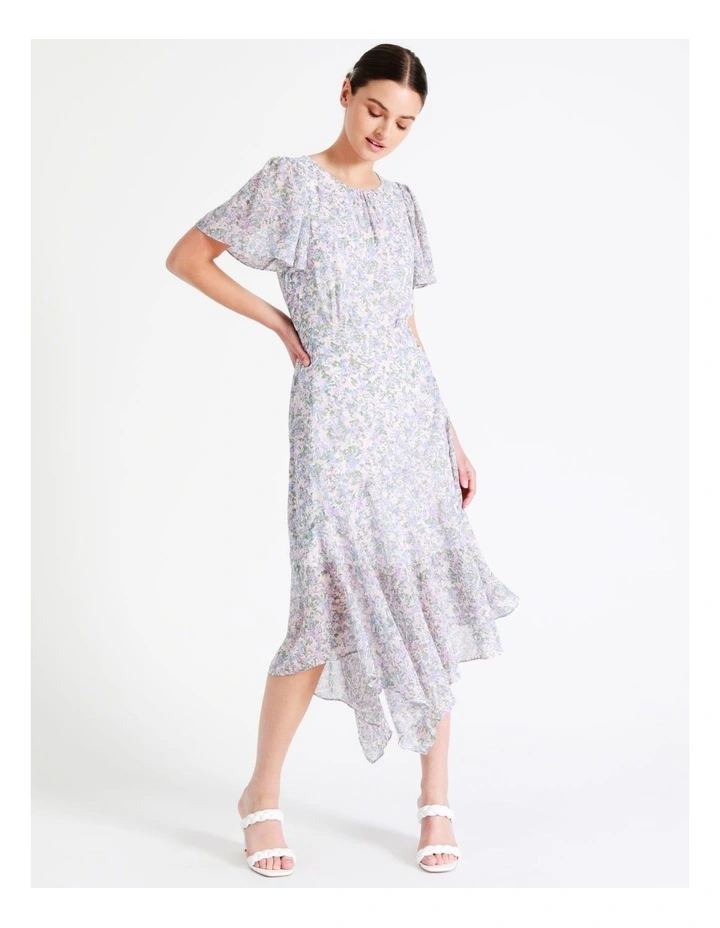 Recycled Blend Asymmetrical Flutter Sleeve Midi Dress In Assorted - Image 4