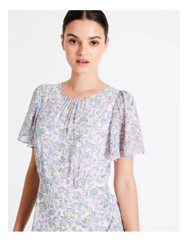 Recycled Blend Asymmetrical Flutter Sleeve Midi Dress In Assorted - Image 5