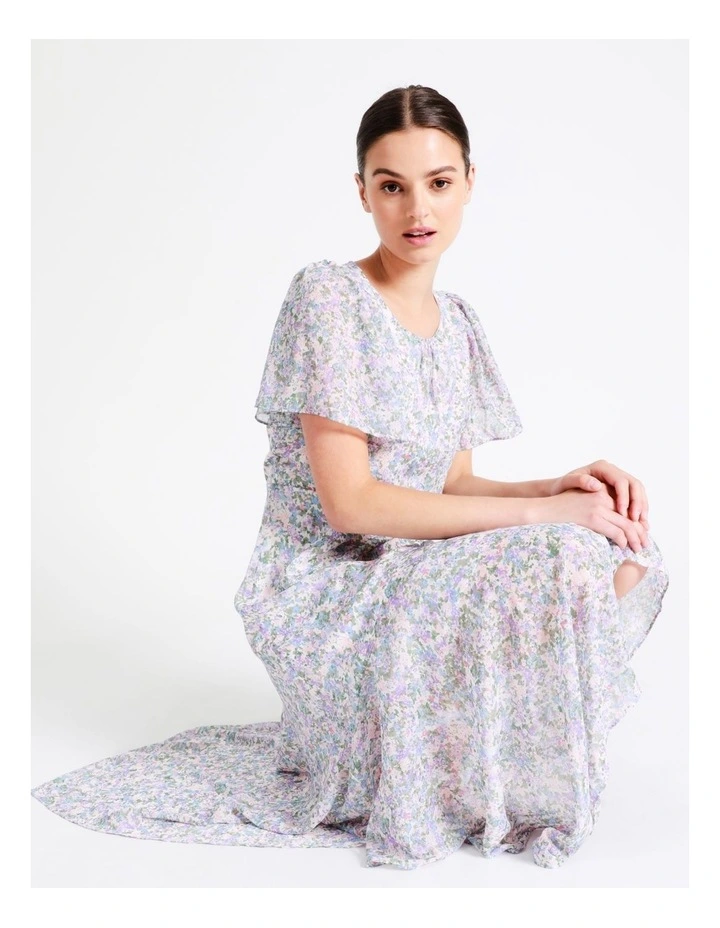 Recycled Blend Asymmetrical Flutter Sleeve Midi Dress In Assorted - Image 7