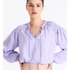 Recycled Satin Gathered Shoulder Blouse In Lavender