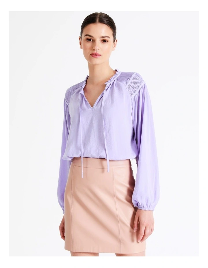 Recycled Satin Gathered Shoulder Blouse In Lavender - Image 3