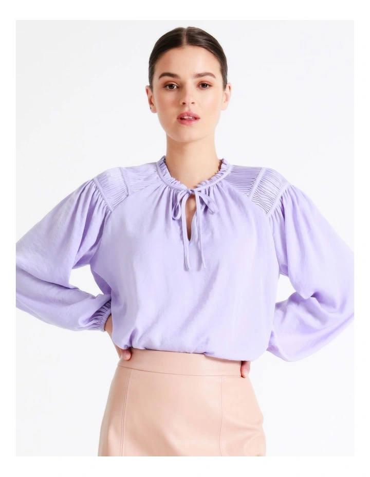 Recycled Satin Gathered Shoulder Blouse In Lavender - Image 4