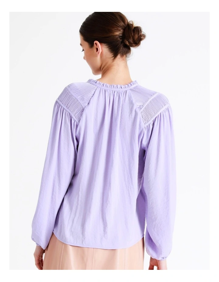 Recycled Satin Gathered Shoulder Blouse In Lavender - Image 6