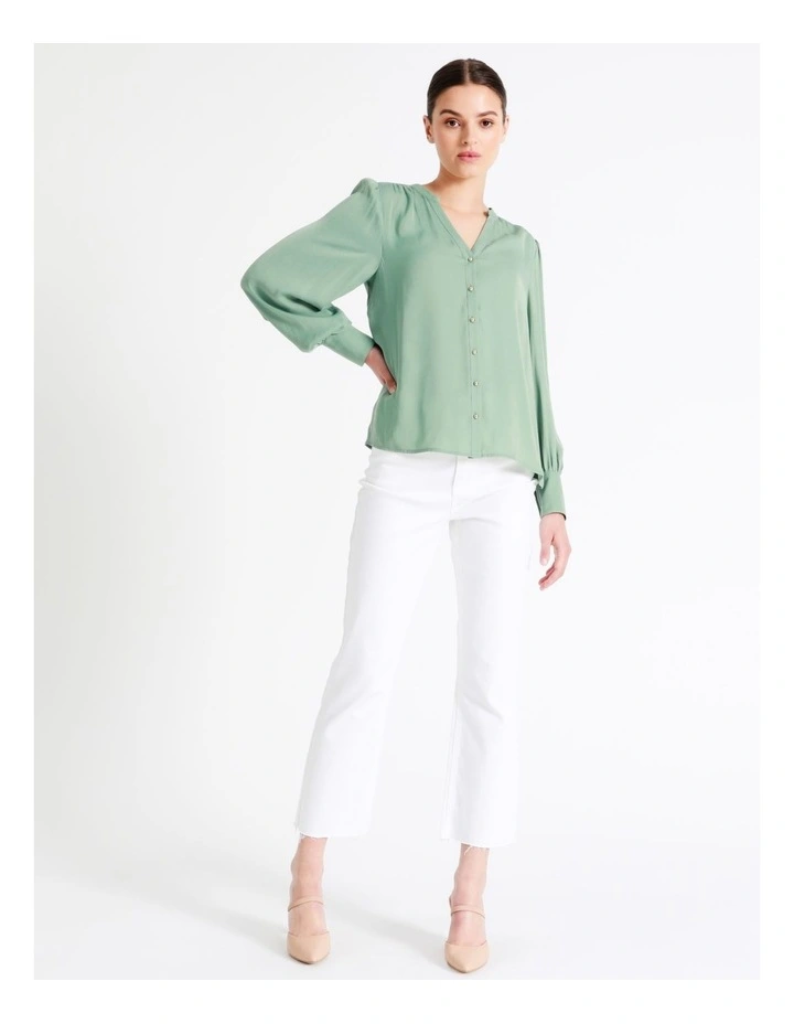 Recycled Blend Satin Notch Neck Blouse In Sage - Image 3