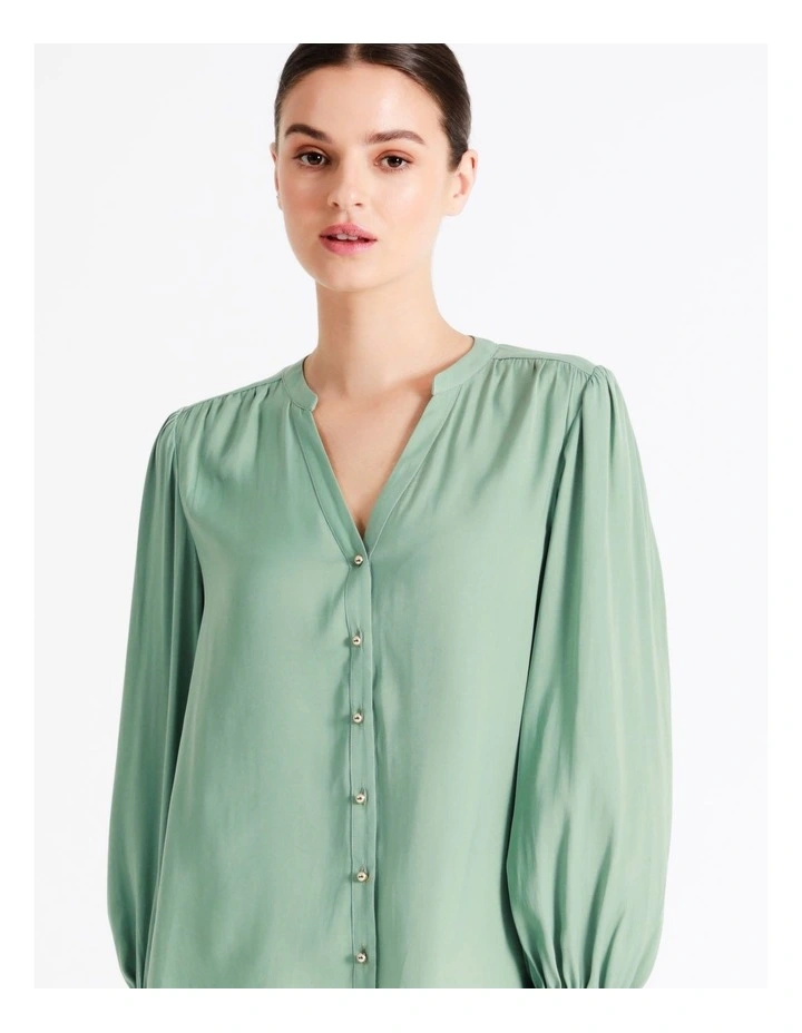 Recycled Blend Satin Notch Neck Blouse In Sage - Image 4