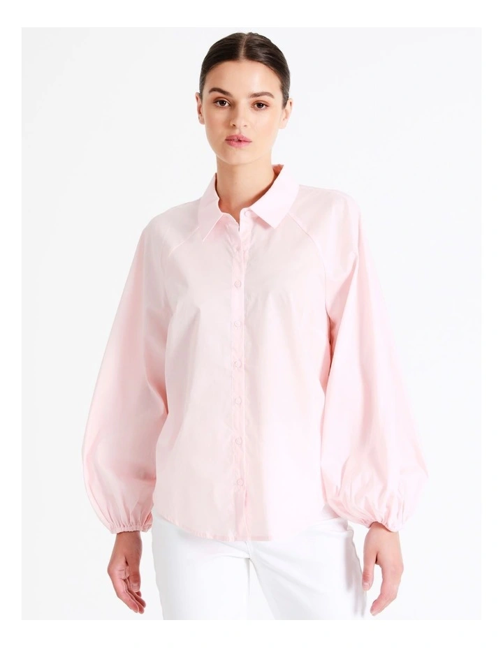 Organic Cotton Volume Sleeve Shirt In Blush - Image 4