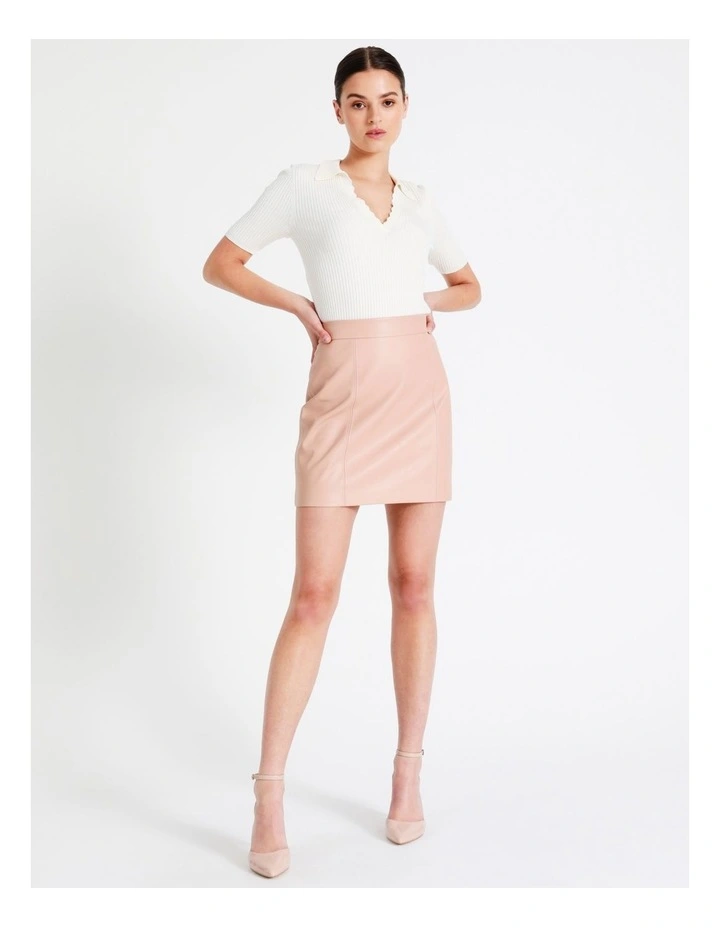 Rib Polo With Scallop Neck In White - Image 2