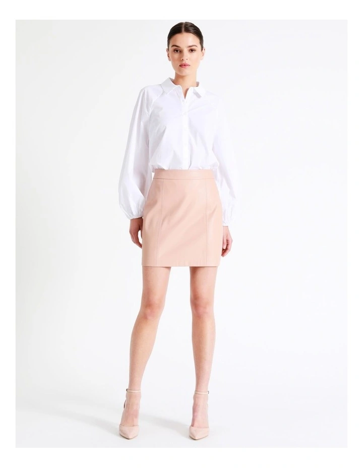 Recycled Blend Faux Leather Mini Skirt In Beige - Image 3