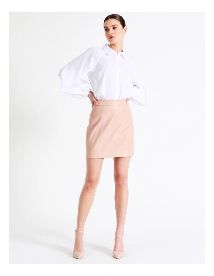 Recycled Blend Faux Leather Mini Skirt In Beige - Image 5