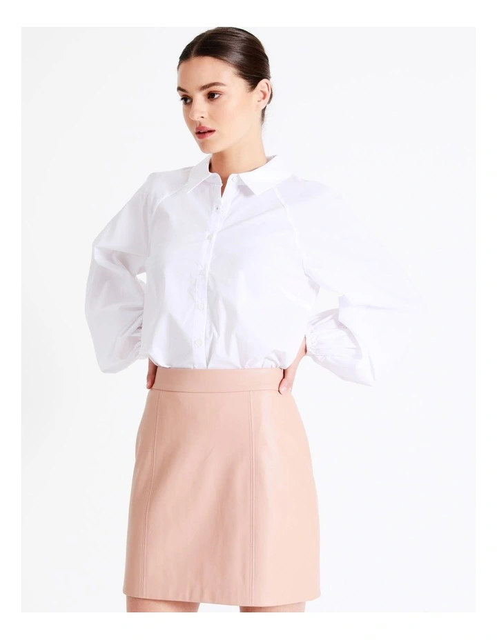 Recycled Blend Faux Leather Mini Skirt In Beige - Image 7